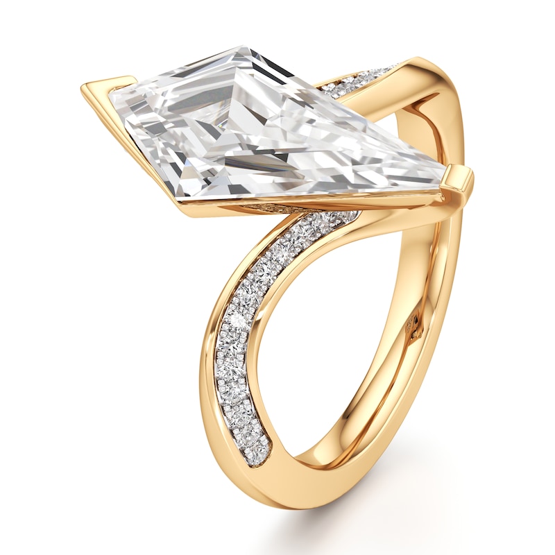 Main Image 4 of J'Lure Kite Step-Cut Lab-Grown Diamond Bypass Engagement Ring 3-1/5 ct tw 18K Yellow Gold