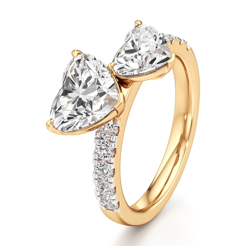 Main Image 4 of J'Lure Heart Brilliant-Cut Two-Stone Lab-Grown Diamond Engagement Ring 3-1/3 ct tw 18K Yellow Gold