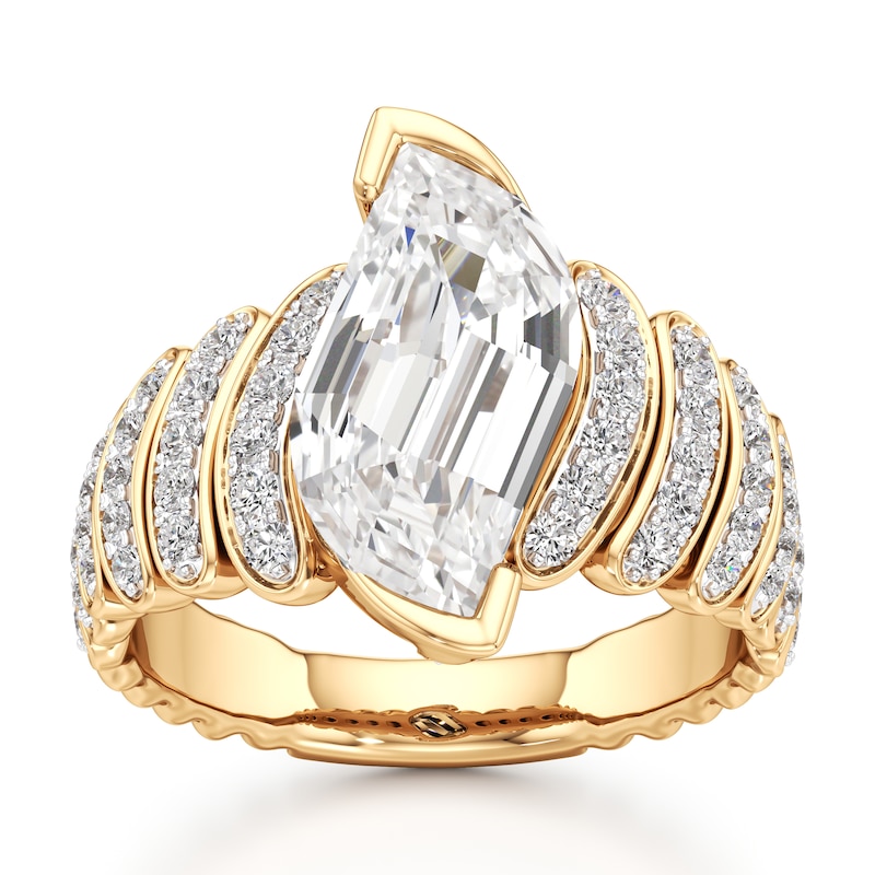 Main Image 1 of J'Lure Leaf Step-Cut Lab-Grown Diamond Engagement Ring 3-1/2 ct tw 18K Yellow Gold
