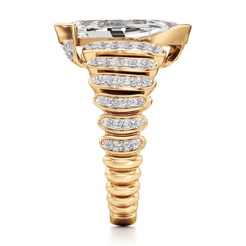 Main Image 3 of J'Lure Leaf Step-Cut Lab-Grown Diamond Engagement Ring 3-1/2 ct tw 18K Yellow Gold