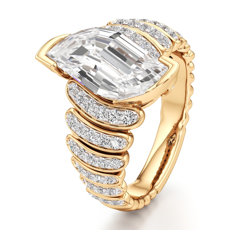 Main Image 4 of J'Lure Leaf Step-Cut Lab-Grown Diamond Engagement Ring 3-1/2 ct tw 18K Yellow Gold