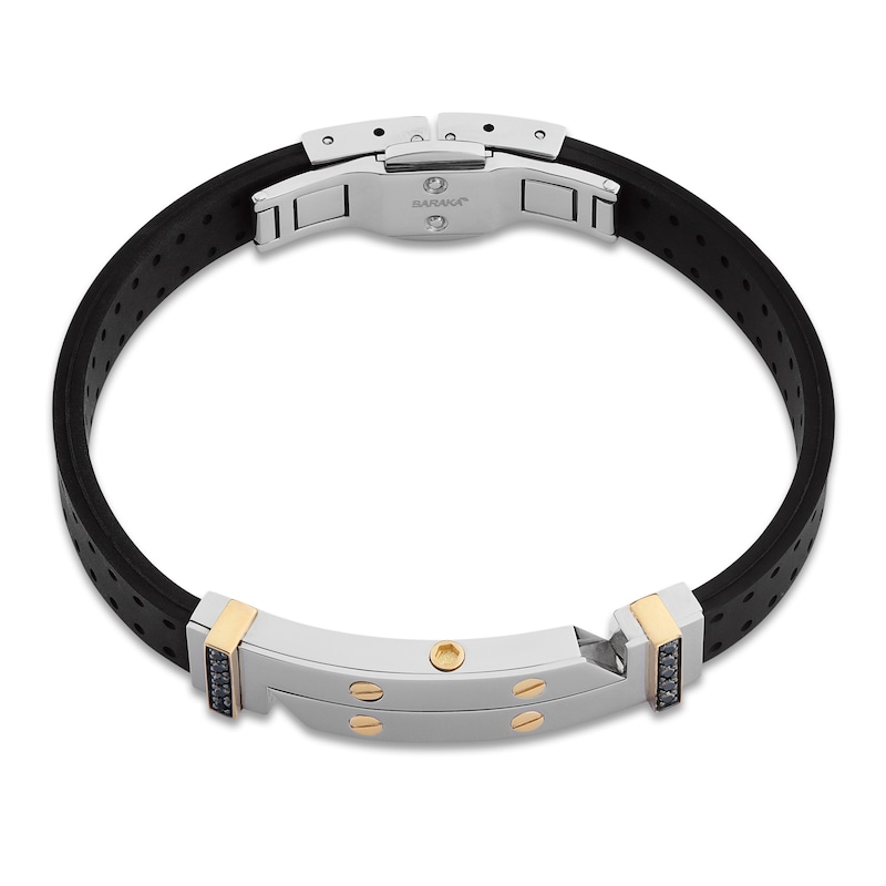 Main Image 2 of Baraka Men's Black Diamond Bar Bracelet with Rubber Strap 1/6 ct tw Stainless Steel & 18K Yellow Gold 7.75"