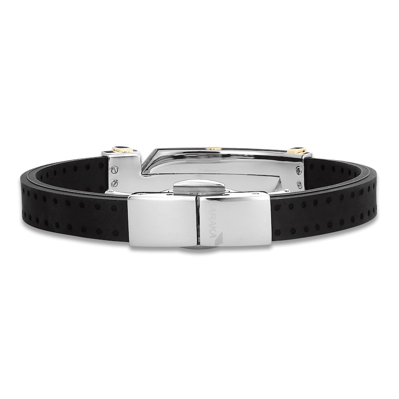 Main Image 3 of Baraka Men's Black Diamond Bar Bracelet with Rubber Strap 1/6 ct tw Stainless Steel & 18K Yellow Gold 7.75"