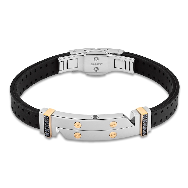 Main Image 4 of Baraka Men's Black Diamond Bar Bracelet with Rubber Strap 1/6 ct tw Stainless Steel & 18K Yellow Gold 7.75"