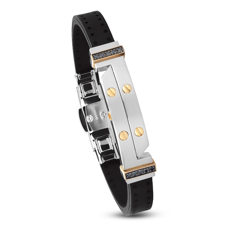 Main Image 5 of Baraka Men's Black Diamond Bar Bracelet with Rubber Strap 1/6 ct tw Stainless Steel & 18K Yellow Gold 7.75"