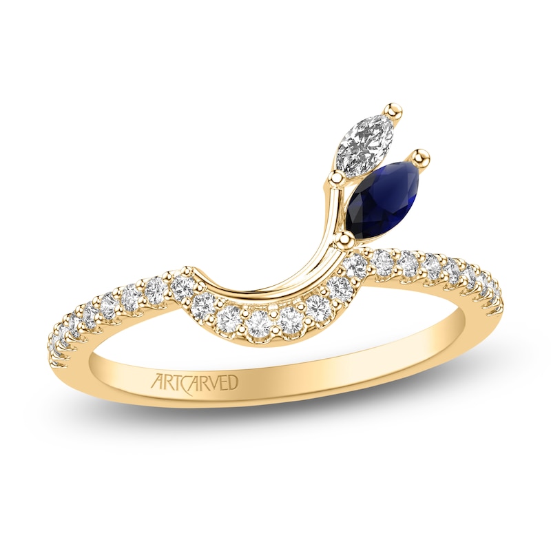 Main Image 1 of ArtCarved Marquise-Cut Diamond & Natural Blue Sapphire Anniversary Ring 1/4 ct tw 14K Yellow Gold