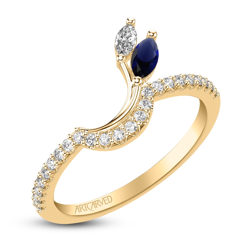 Main Image 2 of ArtCarved Marquise-Cut Diamond & Natural Blue Sapphire Anniversary Ring 1/4 ct tw 14K Yellow Gold
