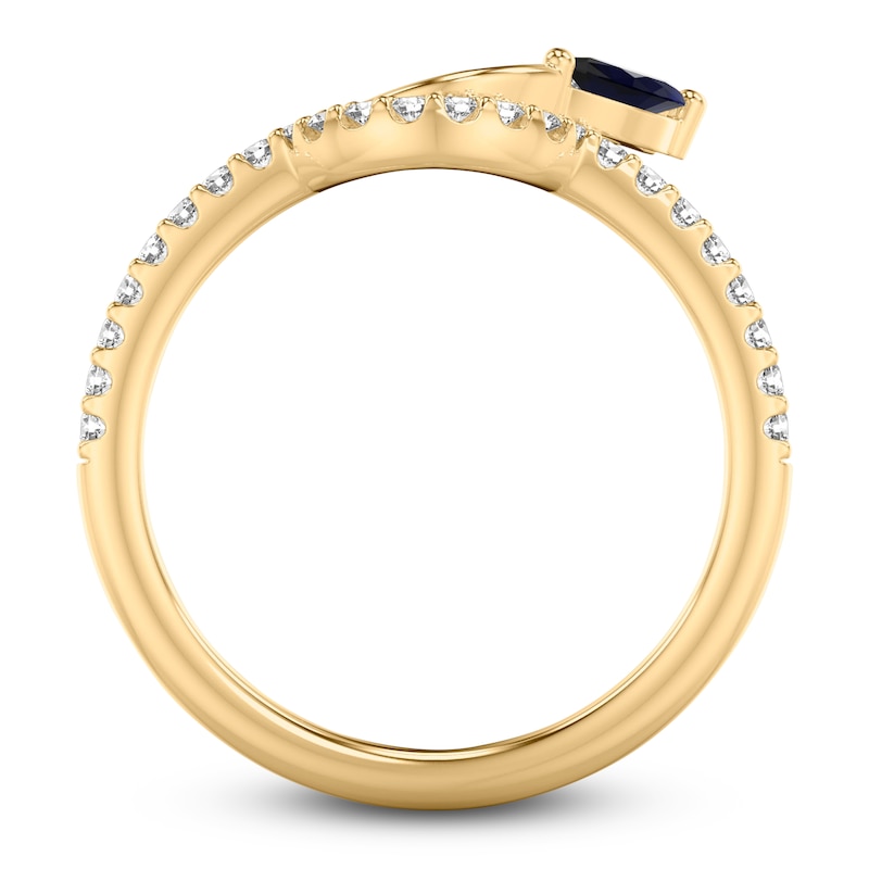 Main Image 3 of ArtCarved Marquise-Cut Diamond & Natural Blue Sapphire Anniversary Ring 1/4 ct tw 14K Yellow Gold