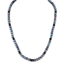 1933 by Esquire Men's Blue Cultured Pearl, Black Diamond & Black Spinel Necklace 1/6 ct tw Black Rhodium-Plated Sterling Silver 22"