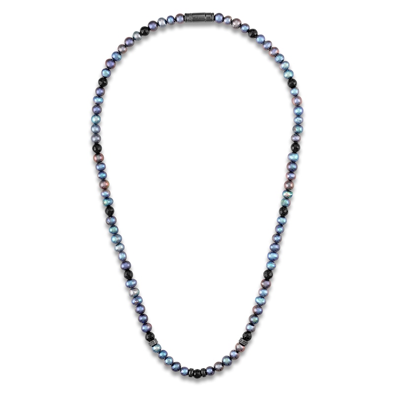 Main Image 2 of 1933 by Esquire Men's Blue Cultured Pearl, Black Diamond & Black Spinel Necklace 1/6 ct tw Black Rhodium-Plated Sterling Silver 22"