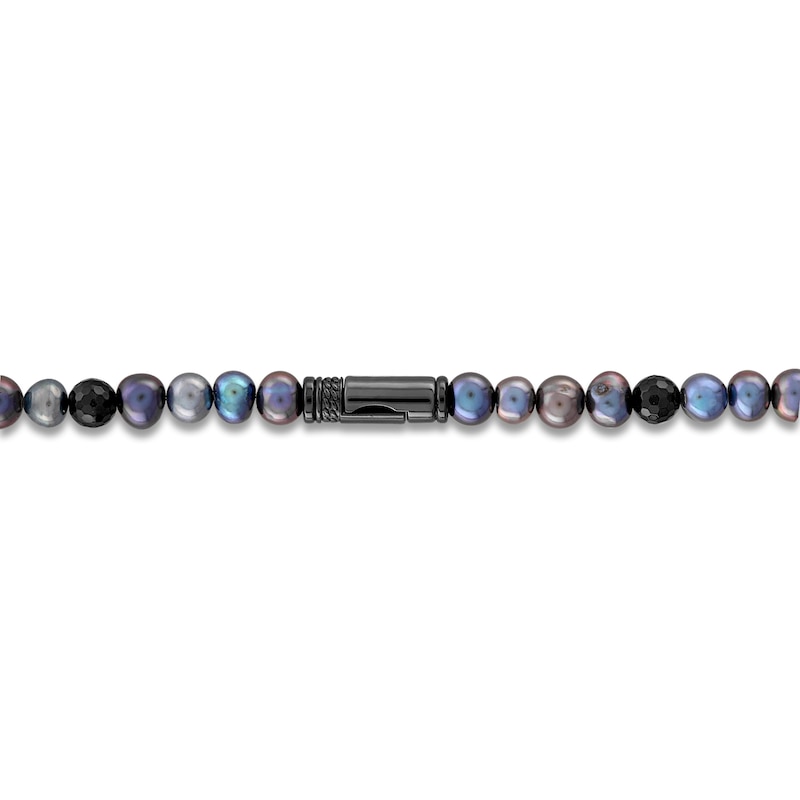 Main Image 3 of 1933 by Esquire Men's Blue Cultured Pearl, Black Diamond & Black Spinel Necklace 1/6 ct tw Black Rhodium-Plated Sterling Silver 22"