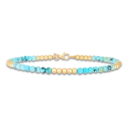 Italia D'Oro Natural Turquoise Bead Bracelet 14K Yellow Gold 7"