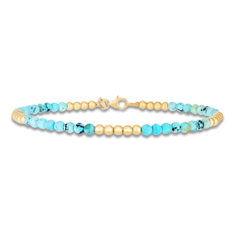 Main Image 1 of Italia D'Oro Natural Turquoise Bead Bracelet 14K Yellow Gold 7"