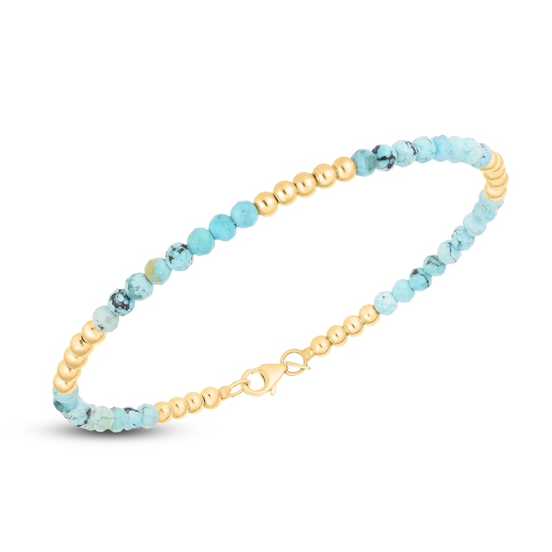 Main Image 2 of Italia D'Oro Natural Turquoise Bead Bracelet 14K Yellow Gold 7"