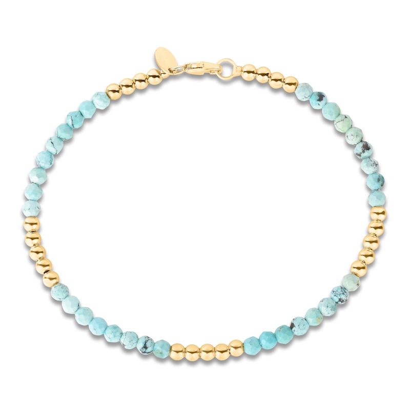 Main Image 3 of Italia D'Oro Natural Turquoise Bead Bracelet 14K Yellow Gold 7"
