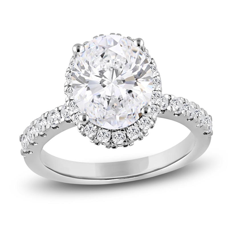 Main Image 1 of Oval-Cut Lab-Created Diamond Halo Engagement Ring 4 ct tw Platinum