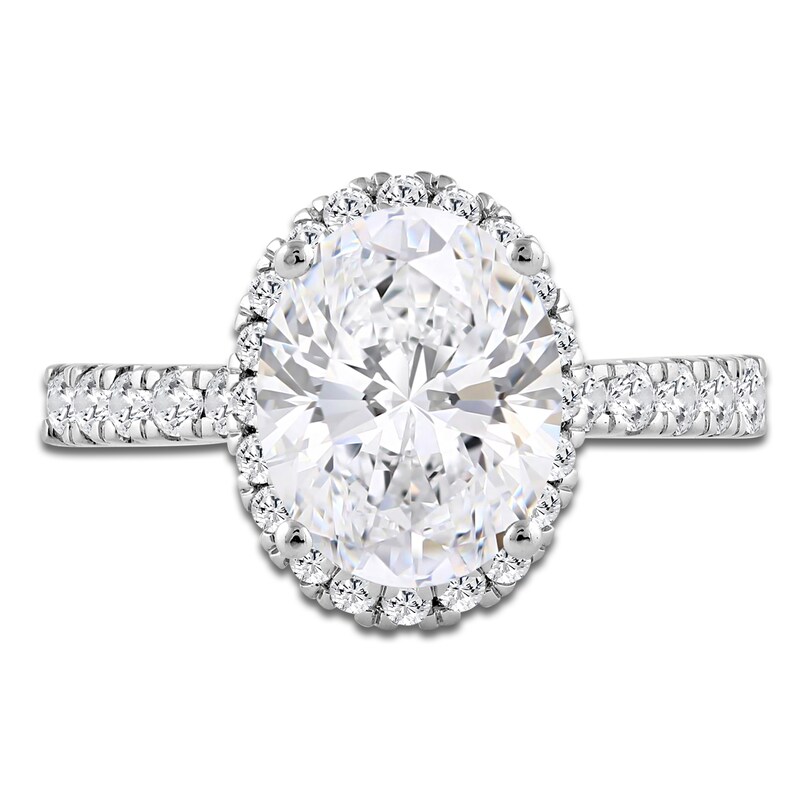 Main Image 3 of Oval-Cut Lab-Created Diamond Halo Engagement Ring 4 ct tw Platinum