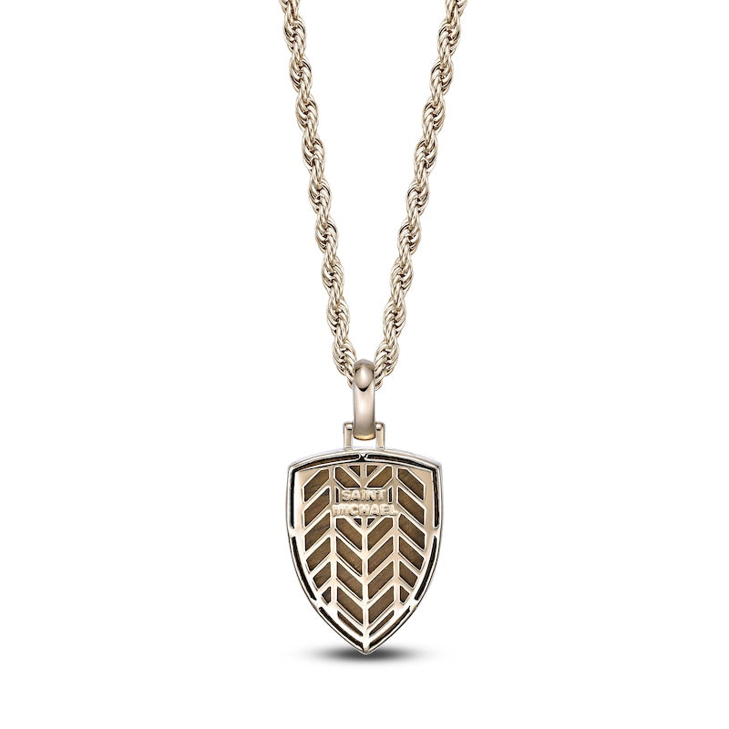Main Image 3 of Men's Natural Tiger's Eye Quartz & Diamond Angel Warrior Shield Necklace 1/10 ct tw 14K Yellow Gold-Plated Sterling Silver 24"