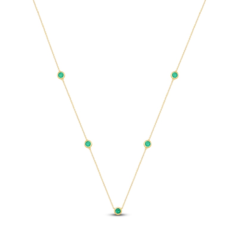 Main Image 1 of Lab-Created Emerald Bezel-Set Station Necklace 10K Yellow Gold 18"