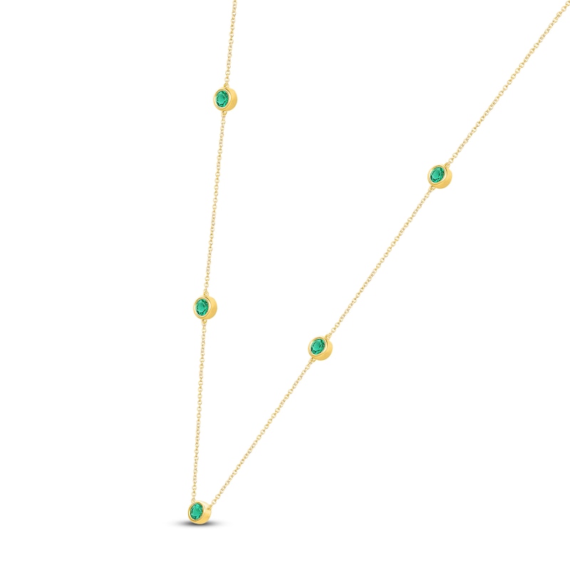 Main Image 2 of Lab-Created Emerald Bezel-Set Station Necklace 10K Yellow Gold 18"
