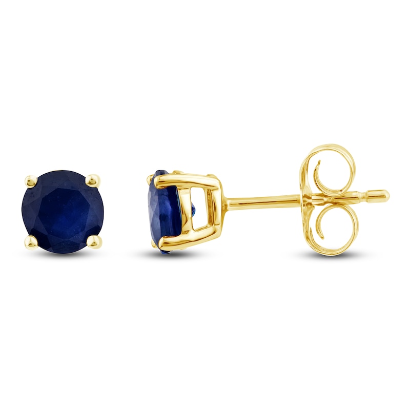 Main Image 1 of Natural Blue Sapphire Solitaire Stud Earrings 10K Yellow Gold