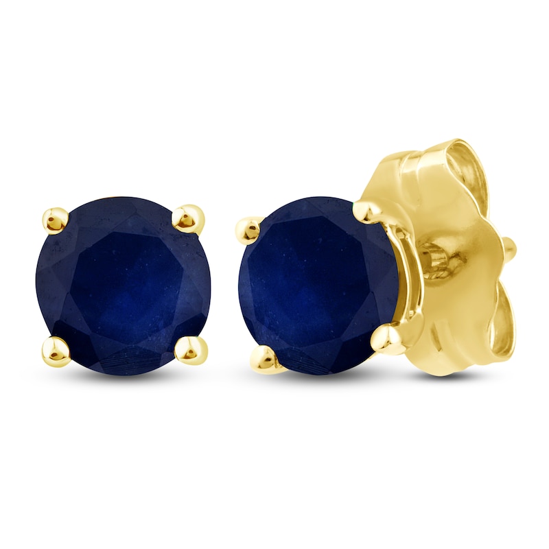 Main Image 2 of Natural Blue Sapphire Solitaire Stud Earrings 10K Yellow Gold