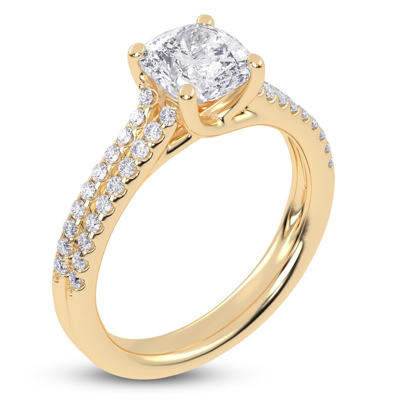 Main Image 2 of Cushion-Cut Lab-Grown Diamond Engagement Ring 1-1/4 ct tw 14K Yellow Gold