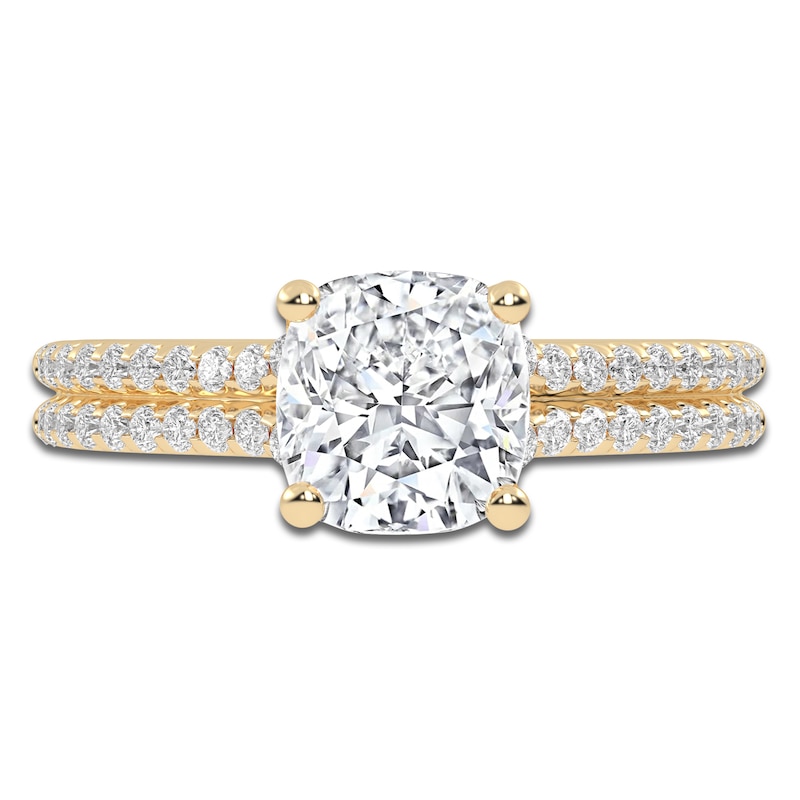 Main Image 3 of Cushion-Cut Lab-Grown Diamond Engagement Ring 1-1/4 ct tw 14K Yellow Gold