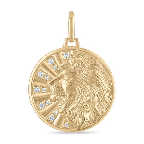Men's Diamond Lion Medallion Charm 1/6 ct tw 10K Yellow Gold