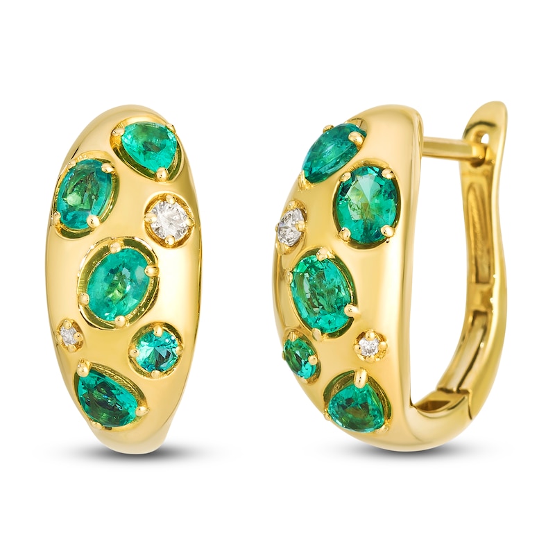 Main Image 2 of Le Vian Tramonto D'Oro Natural Emerald Hoop Earrings 1/15 ct tw Diamonds 14K Honey Gold