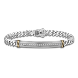 1933 by Esquire Men's Diamond Bar Curb Chain Bracelet 1/5 ct Sterling Silver & 14K Yellow Gold Plating 8.5"