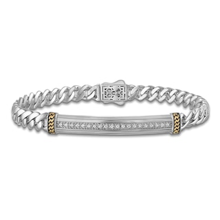 1933 by Esquire Men's Diamond Bar Curb Chain Bracelet 1/5 ct Sterling Silver & 14K Yellow Gold Plating 8.5"