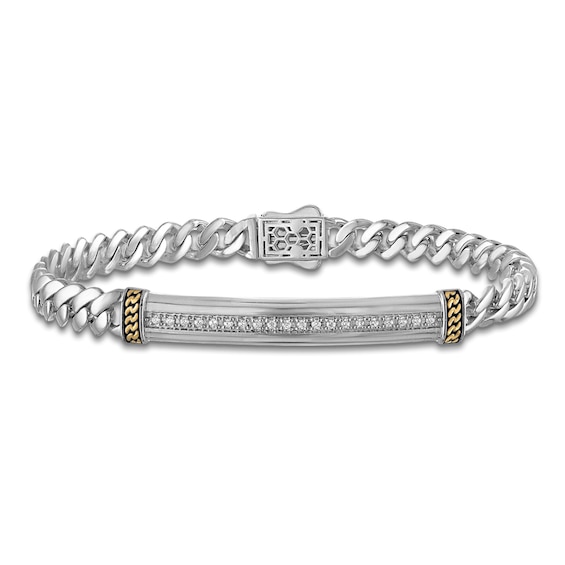 1933 by Esquire Men's Diamond Bar Curb Chain Bracelet 1/5 ct Sterling Silver & 14K Yellow Gold Plating 8.5"