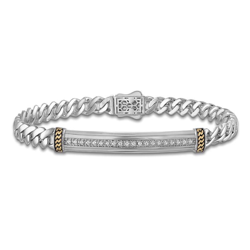 Main Image 1 of 1933 by Esquire Men's Diamond Bar Curb Chain Bracelet 1/5 ct Sterling Silver & 14K Yellow Gold Plating 8.5"