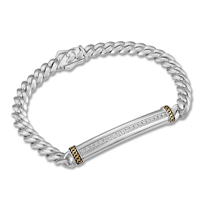 Main Image 2 of 1933 by Esquire Men's Diamond Bar Curb Chain Bracelet 1/5 ct Sterling Silver & 14K Yellow Gold Plating 8.5"