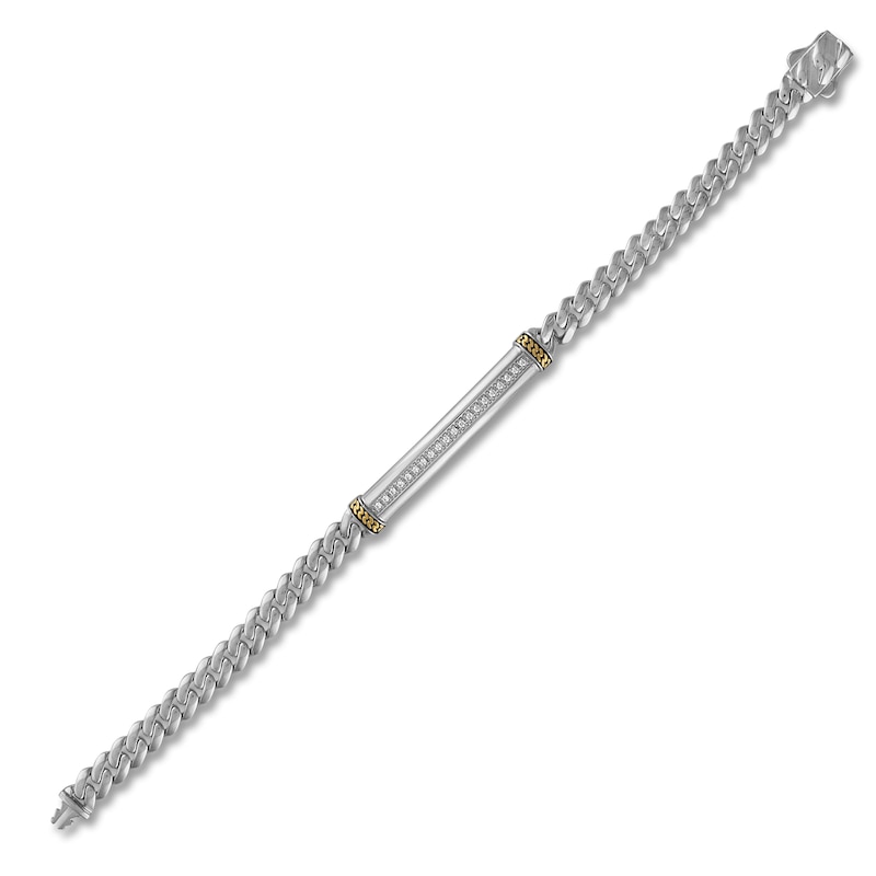 Main Image 3 of 1933 by Esquire Men's Diamond Bar Curb Chain Bracelet 1/5 ct Sterling Silver & 14K Yellow Gold Plating 8.5"
