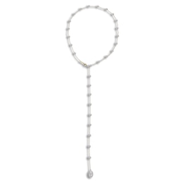 Cultured Pearl Station Back Drop Necklace 14K Yellow Gold 28"
