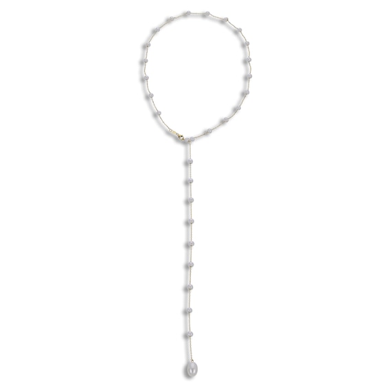 Cultured Pearl Station Back Drop Necklace 14K Yellow Gold 28"