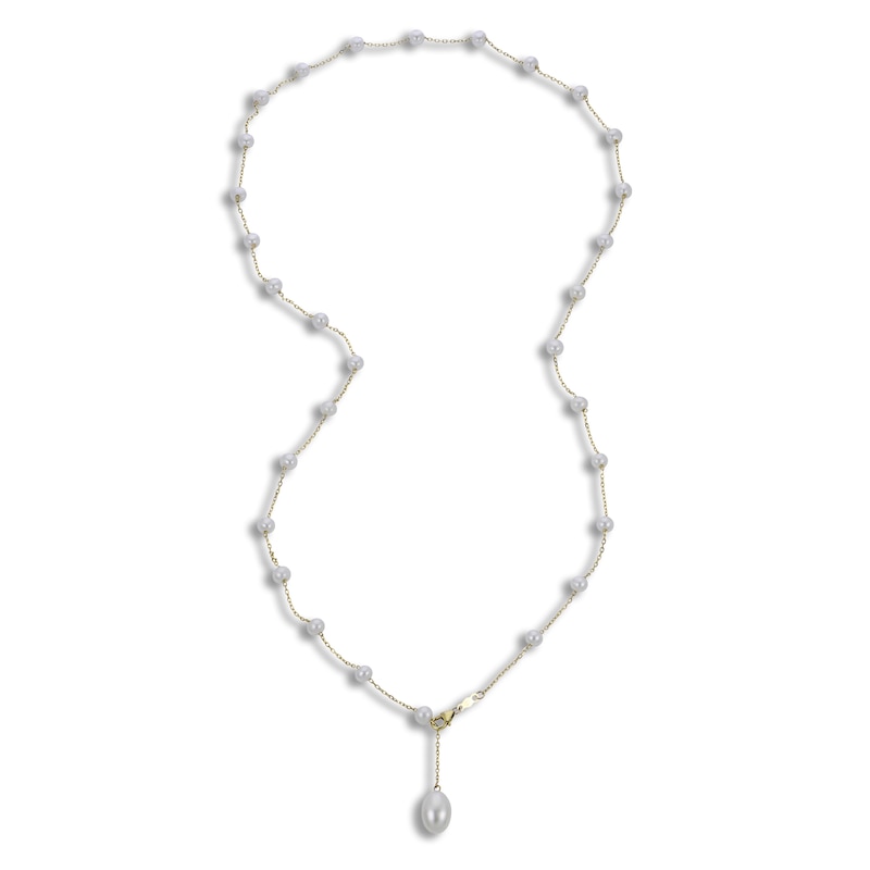 Main Image 2 of Cultured Pearl Station Back Drop Necklace 14K Yellow Gold 28"