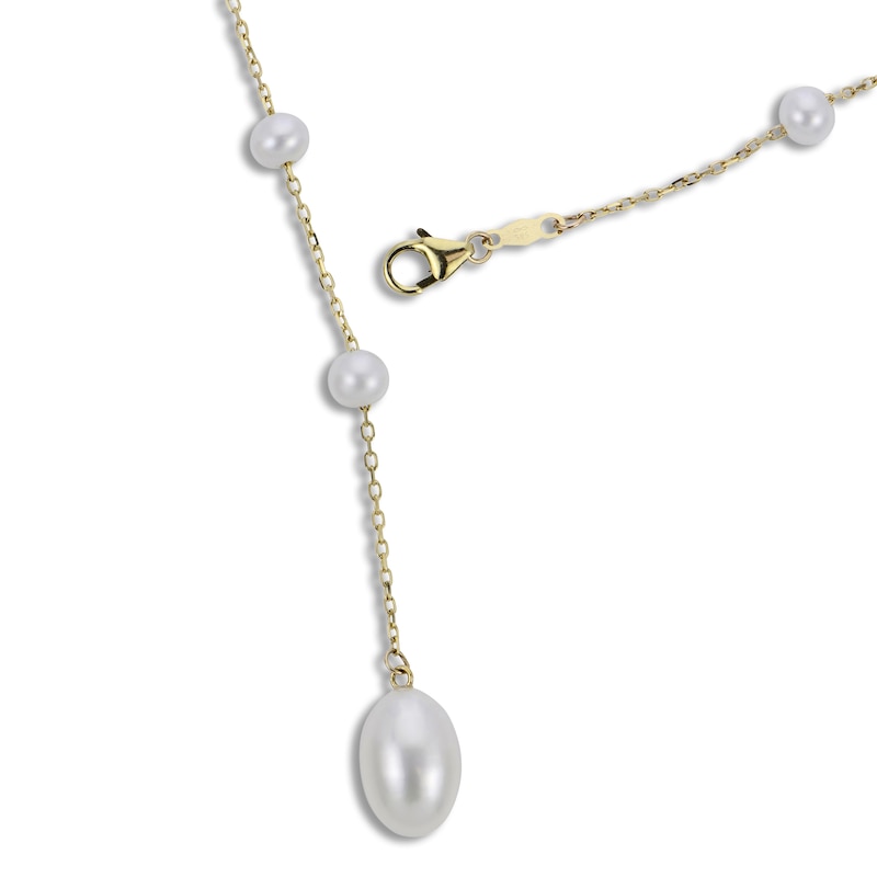 Main Image 3 of Cultured Pearl Station Back Drop Necklace 14K Yellow Gold 28"