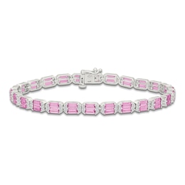 Baguette-Cut Pink & White Lab-Created Sapphire Bracelet Sterling Silver 7"