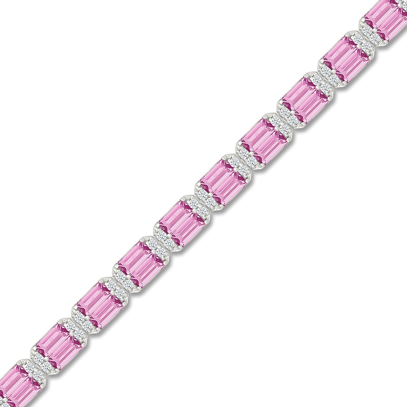 Main Image 2 of Baguette-Cut Pink & White Lab-Created Sapphire Bracelet Sterling Silver 7"