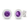 Thumbnail Image 2 of Round-Cut Amethyst & Diamond Halo Stud Earrings 1/8 ct tw 10K White Gold