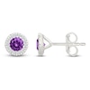 Thumbnail Image 3 of Round-Cut Amethyst & Diamond Halo Stud Earrings 1/8 ct tw 10K White Gold