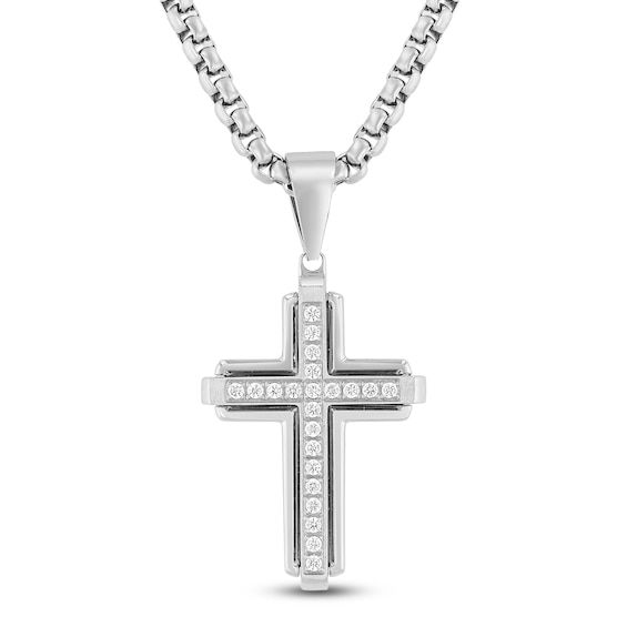 Mens Diamond Cross Necklace 14 ct tw Stainless Steel 24