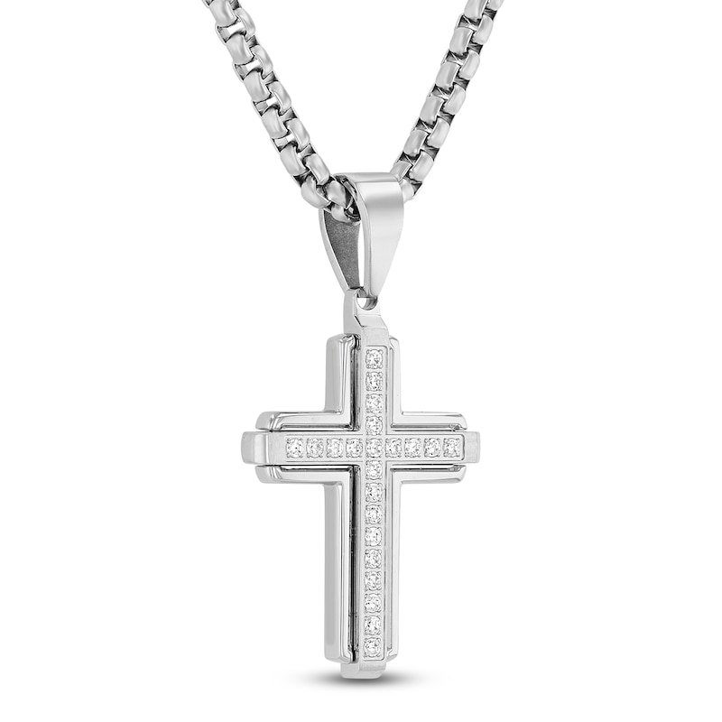 Main Image 2 of Men's Diamond Cross Necklace 1/4 ct tw Stainless Steel 24"
