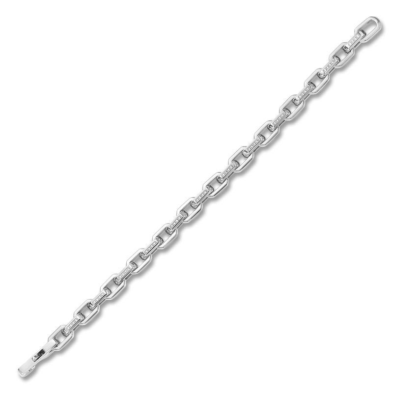 Main Image 2 of Men's White Lab-Created Sapphire Link Bracelet Stainless Steel 8.5"