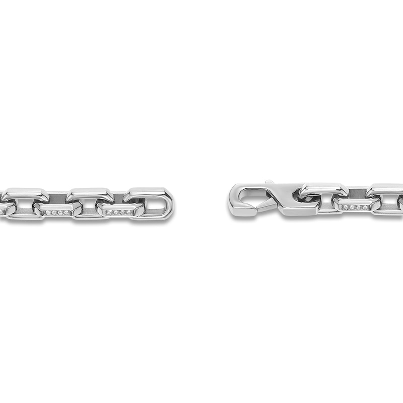 Main Image 4 of Men's White Lab-Created Sapphire Link Bracelet Stainless Steel 8.5"