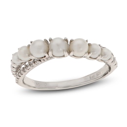 Cultured Pearl & White Topaz Crossover Ring Sterling Silver