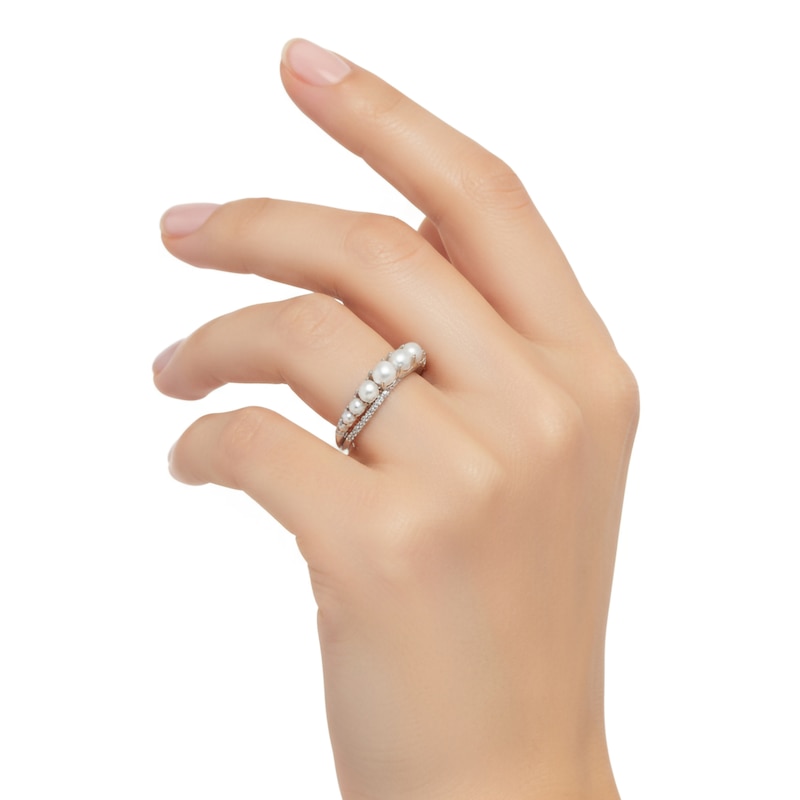 Main Image 3 of Cultured Pearl & White Topaz Crossover Ring Sterling Silver